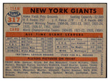 1957 Topps Baseball #317 New York Giants Team EX-MT 533776
