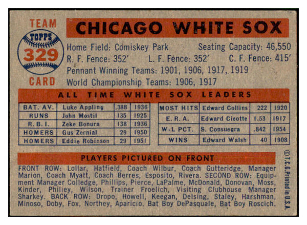 1957 Topps Baseball #329 Chicago White Sox Team EX-MT 533778