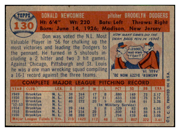 1957 Topps Baseball #130 Don Newcombe Dodgers EX-MT 533784