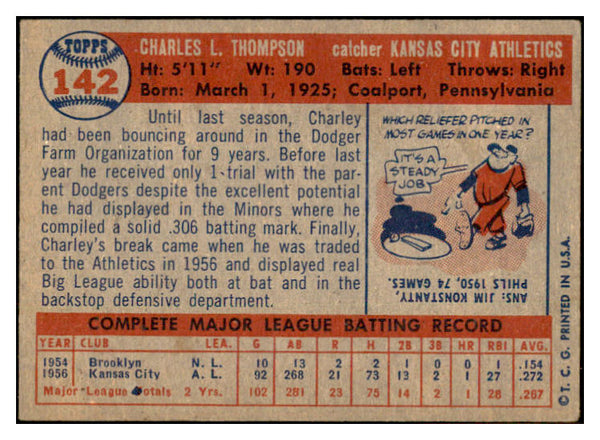 1957 Topps Baseball #142 Charley Thompson A's EX-MT 533791