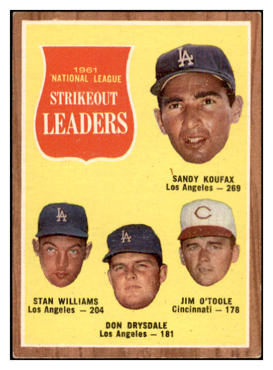 1962 Topps Baseball #060 N.L. Strike Out Leaders Sandy Koufax EX-MT 533818