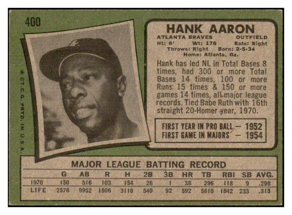 1971 Topps Baseball #400 Hank Aaron Braves EX+/EX-MT 533821