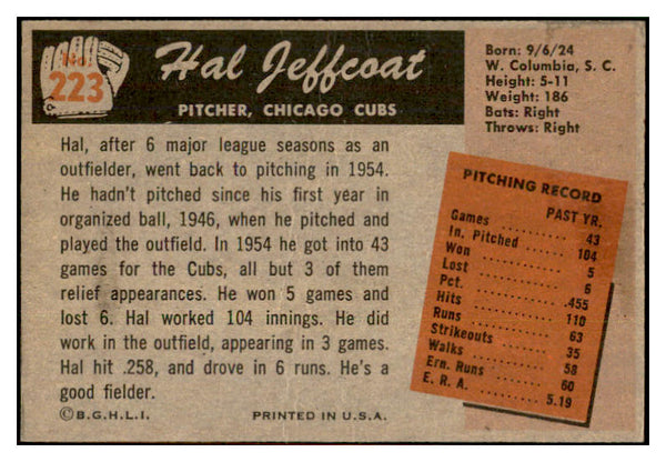 1955 Bowman Baseball #223 Hal Jeffcoat Cubs EX-MT 533830