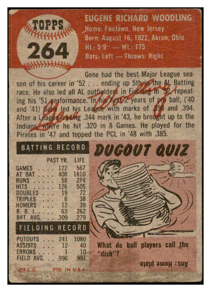 1953 Topps Baseball #264 Gene Woodling Yankees Fair 533839