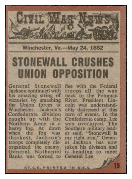 1962 Topps Civil War News #019 Stonewall Jackson NR-MT 533871