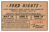 1954 Atlanta Crackers Ticket Stub Chattanooga Little Rock EX-MT 533879