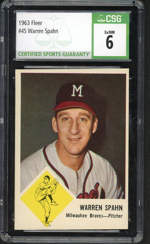 1963 Fleer Baseball #045 Warren Spahn Braves CSG 6 EX-MT 534035