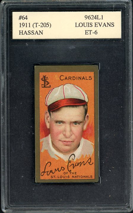 1911 T205 T 205 Louis Evans Cardinals ACI 6 EX-MT 534129