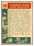 1959 Topps Baseball #200 Warren Giles President VG-EX 534182