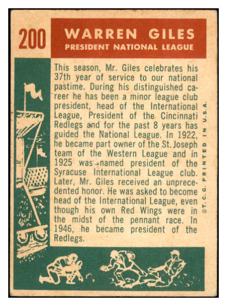 1959 Topps Baseball #200 Warren Giles President VG-EX 534182