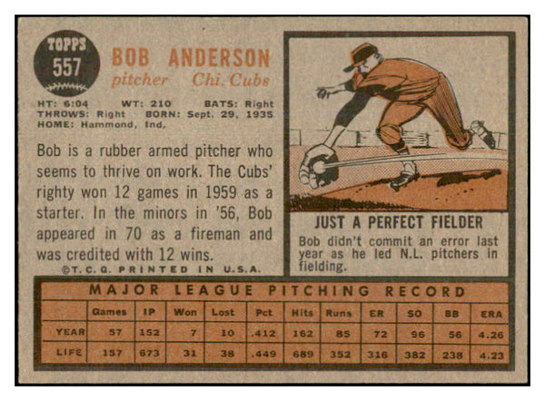 1962 Topps Baseball #557 Bob Anderson Cubs EX-MT 534204