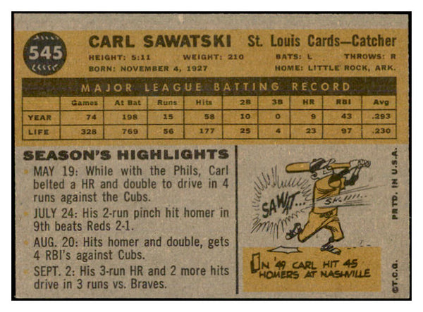 1960 Topps Baseball #545 Carl Sawatski Cardinals VG-EX 534225