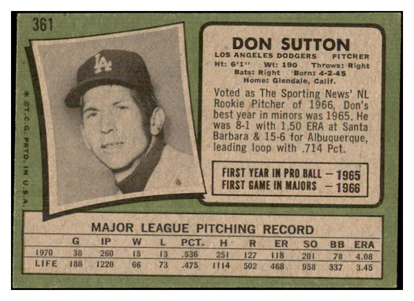 1971 Topps Baseball #361 Don Sutton Dodgers EX-MT 534239