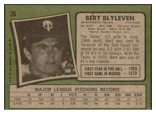 1971 Topps Baseball #026 Bert Blyleven Twins EX 534249