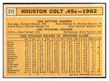 1963 Topps Baseball #312 Houston Colt .45s Team EX-MT 534258