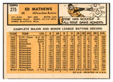 1963 Topps Baseball #275 Eddie Mathews Braves EX 534283