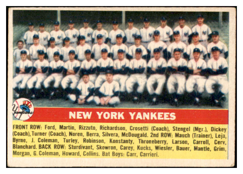 1956 Topps Baseball #251 New York Yankees Team VG-EX 534296
