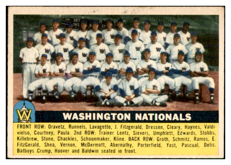 1956 Topps Baseball #146 Washington Senators Team VG-EX Gray 534299