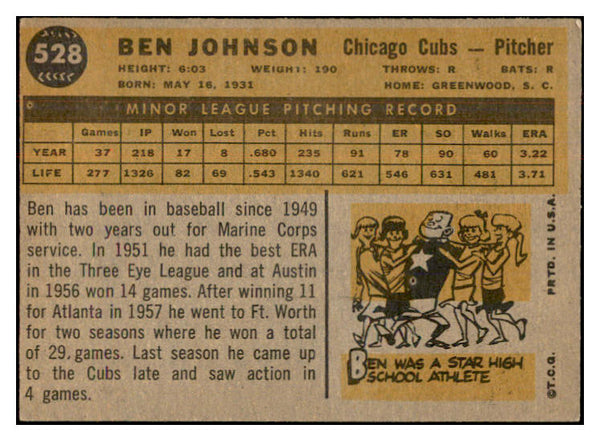 1960 Topps Baseball #528 Ben Johnson Cubs EX-MT 534326
