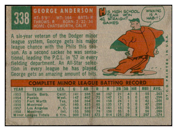 1959 Topps Baseball #338 Sparky Anderson Phillies EX-MT 534351