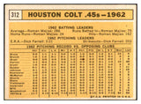 1963 Topps Baseball #312 Houston Colt .45s Team EX 534357