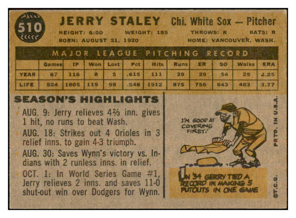 1960 Topps Baseball #510 Jerry Staley White Sox EX-MT 534358