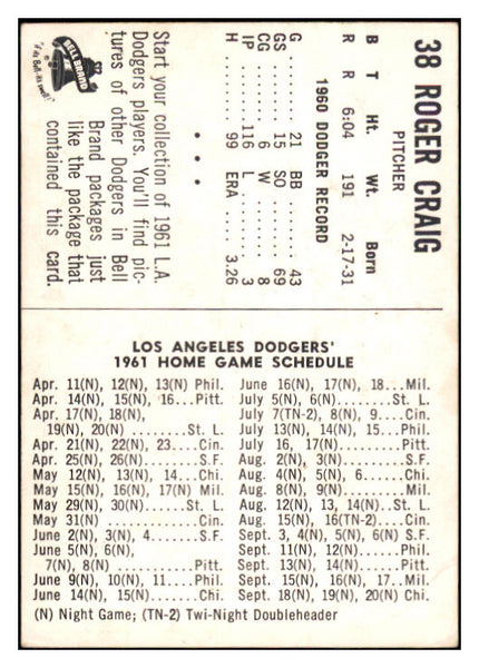 1961 Bell Brand #038 Roger Craig Dodgers VG-EX 534429