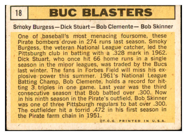 1963 Topps Baseball #018 Roberto Clemente Smoky Burgess VG 534450