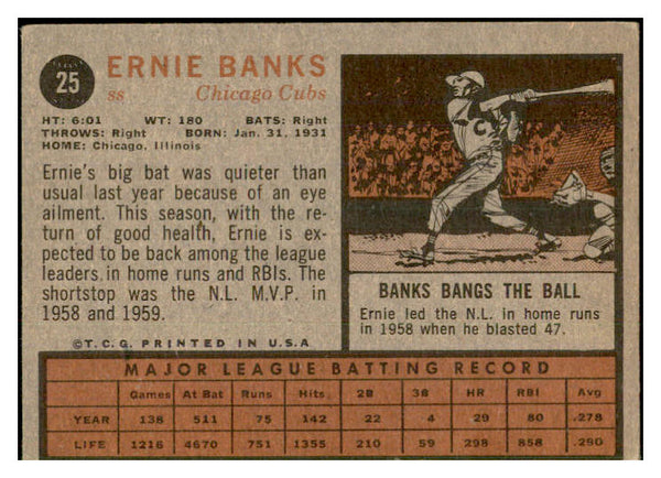 1962 Topps Baseball #025 Ernie Banks Cubs VG-EX 534461