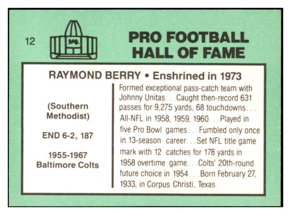 1988 Swell #012 Raymond Berry Colts Signed Autographed 534489