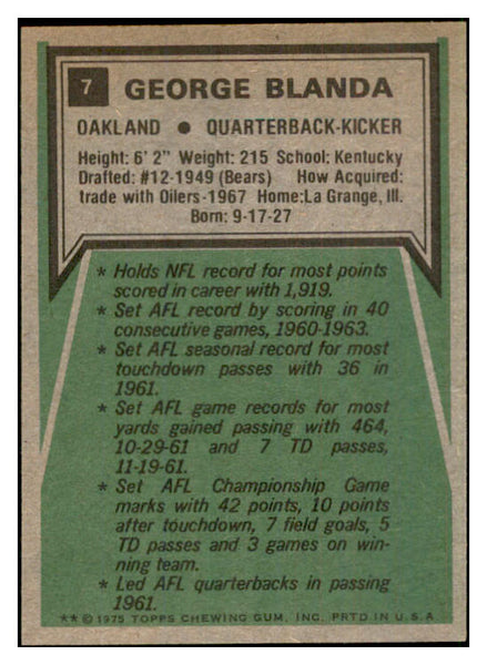 1975 Topps #007 George Blanda Raiders Signed Autographed 534496