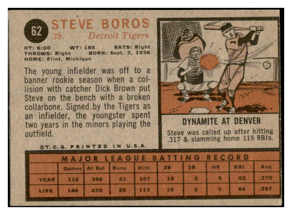 1962 Topps #062 Steve Boros Tigers Signed Autographed 534512