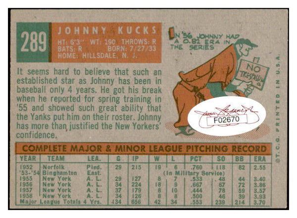 1959 Topps #289 Johnny Kucks Yankees Signed Autographed 534518