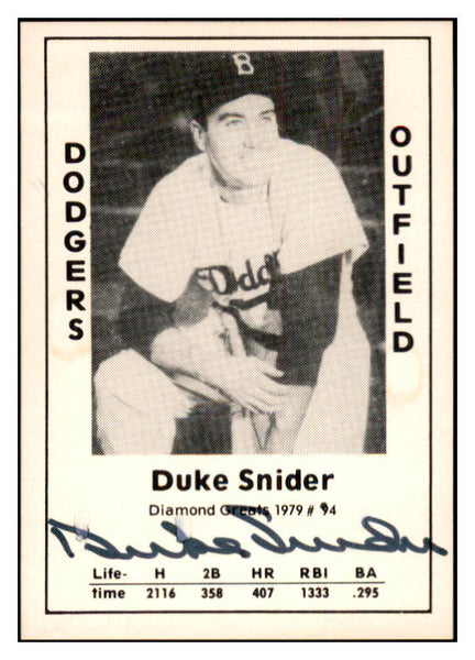 1979 Diamond Greats #094 Duke Snider Dodgers Signed Autographed 534634