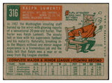 1959 Topps Baseball #316 Ralph Lumenti Senators VG No Trade 534640