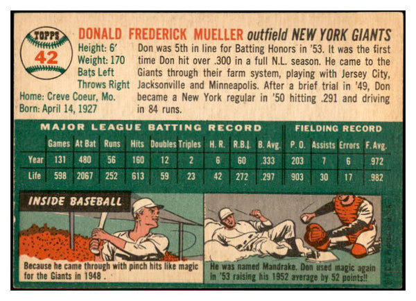 1954 Topps Baseball #042 Don Mueller Giants EX-MT 534685