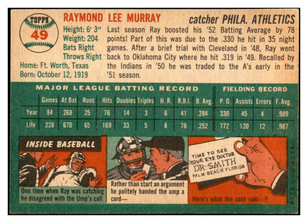 1954 Topps Baseball #049 Ray Murray A's EX-MT 534690