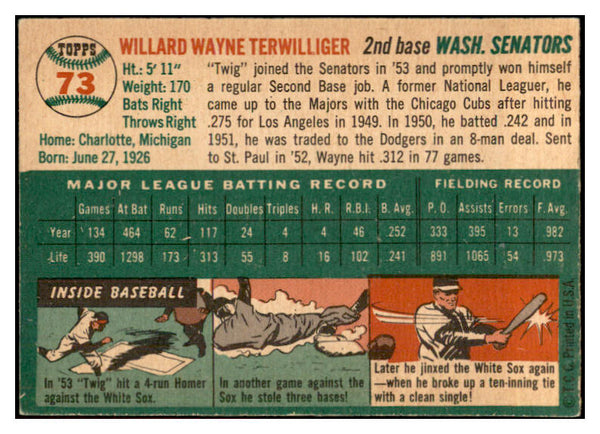 1954 Topps Baseball #073 Wayne Terwilliger Senators EX-MT 534710