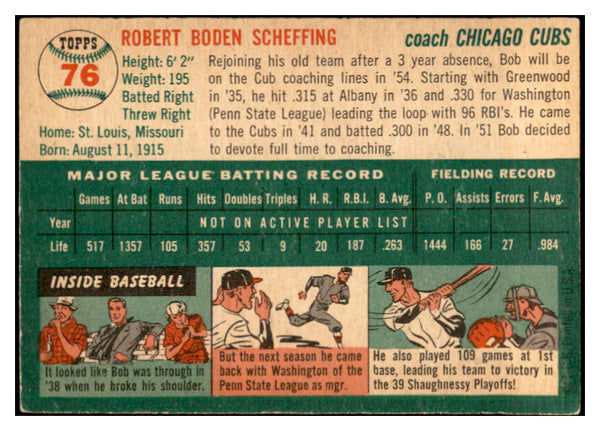 1954 Topps Baseball #076 Bob Scheffing Cubs EX-MT 534713