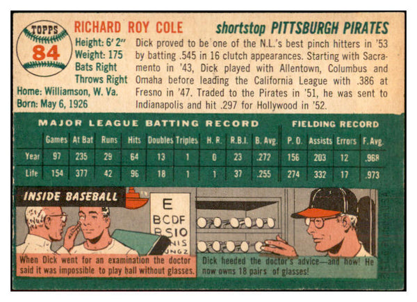 1954 Topps Baseball #084 Dick Cole Pirates EX-MT 534721
