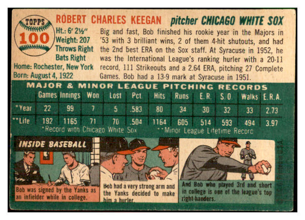 1954 Topps Baseball #100 Bob Keegan White Sox EX 534730