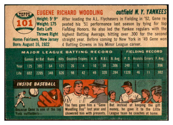 1954 Topps Baseball #101 Gene Woodling Yankees EX 534731