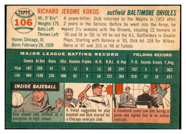 1954 Topps Baseball #106 Dick Kokos Orioles EX-MT 534735