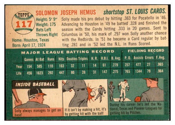 1954 Topps Baseball #117 Solly Hemus Cardinals EX-MT 534745