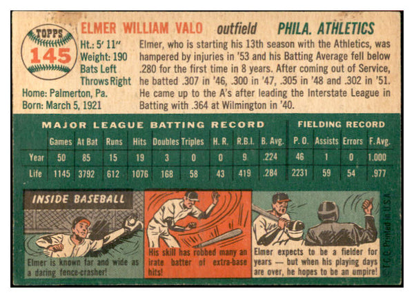 1954 Topps Baseball #145 Elmer Valo A's EX-MT 534767