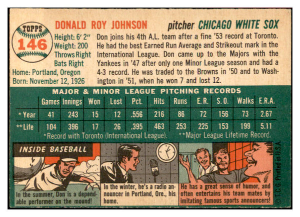 1954 Topps Baseball #146 Don Johnson White Sox EX-MT 534768