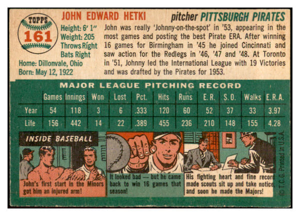 1954 Topps Baseball #161 John Hetki Pirates EX-MT 534781