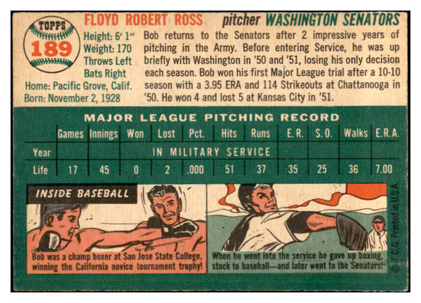 1954 Topps Baseball #189 Bob Ross Senators EX 534791