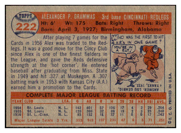 1957 Topps Baseball #222 Alex Grammas Reds NR-MT 534897