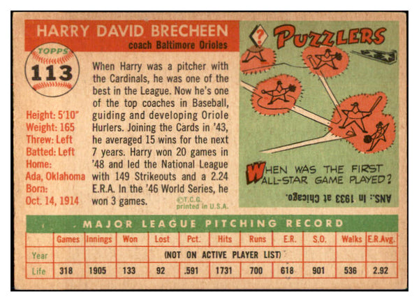1955 Topps Baseball #113 Harry Brecheen Orioles EX-MT 534959